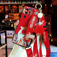 玲琉 三星note20手機殼A70腕帶S22 Ultra防摔S21潮牌S9斜挎帶掛繩女中國風(fēng)三星s24逐鹿生財s10/8 吉祥紅-逐鹿生財腕帶+流蘇斜挎繩 三星S22 Ultra