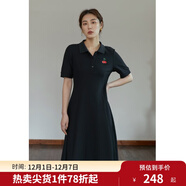 獨束【長(cháng)短可選】大碼女裝POLO領(lǐng)連衣裙夏新款微胖mm遮肉顯瘦 黑色-長(cháng)款 M