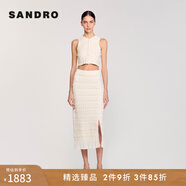 SANDRO博主同款2025秋冬女裝優(yōu)雅白色立體花朵開(kāi)衩修身針織半身裙 淡褐色 L