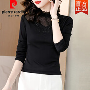 皮爾卡丹（pierre cardin）蕾絲打底衫女士裝春秋冬冬季2025年新款網(wǎng)紗半高領(lǐng)加絨加厚內搭上 黑色（不加絨） M (90-100斤)