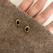 尋光中古港風(fēng)黑金撞色褶皺金屬耳釘女秋冬覆古簡(jiǎn)約感耳飾 黑焦糖銅鍍金+A級(jí)鋯石S925銀針