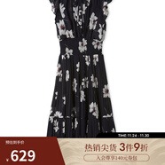 SNIDEL2025春夏新品優(yōu)雅印花荷葉邊小飛袖茶歇連衣裙SWFO252004 黑色花朵 M M (1)