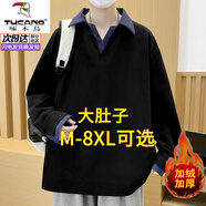 啄木鳥(niǎo)（TUCANO）假兩件衛衣男士春秋季潮牌翻領(lǐng)長(cháng)袖t恤加肥加大碼胖子polo衫上衣 9913A黑色 【加絨加厚】 6XL 【建議220-235斤可穿】