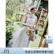 范思藍恩腰精裙系列 白色無(wú)袖吊帶連衣裙女夏法式領(lǐng)證小白裙2048 象牙白 L