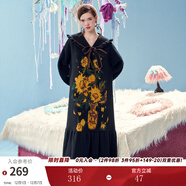 兩三事復古長(cháng)袖針織連衣裙秋冬新款超長(cháng)黑色慵懶毛織長(cháng)裙焰葵之浴 黑色 S