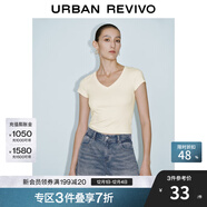 UR2025夏季新款女裝休閑簡(jiǎn)約百搭V領(lǐng)修身短袖T恤UWM450062 米白 M