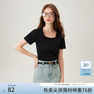 范思藍恩范思藍恩紅色旺中女基礎正肩短袖t恤夏季2024新款方領(lǐng)上衣12797 黑色-U領(lǐng) XL