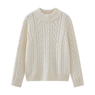 100%純棉半高領(lǐng)毛衣女粗針秋冬復古麻花全棉線(xiàn)加厚內搭針織打底衫 米杏色 常規 M 建議85-115斤