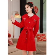 五義和 酒敬酒服新娘2024新款秋冬季結婚禮服訂婚衣服回門(mén)裝加厚毛呢外套女 紅色 2XL