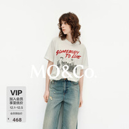 MO&Co.【秦嵐同款】短袖T恤春做舊搖滾印花寬松MBE1TEET08 本白色 S 160