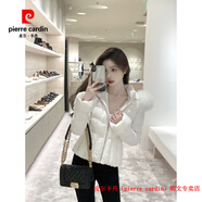 皮爾卡丹（pierre cardin）真狐貍大毛領(lǐng)羽絨服女冬季時(shí)尚小個(gè)子修身短款收腰白鴨絨保暖外套 白色 S