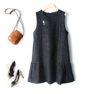 小香風(fēng)拼接裙擺型無(wú)袖背心裙加厚毛呢裙冬季新款寬松版減齡連衣裙 黑色 L L