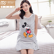 莫代爾睡裙女夏季薄款卡通印花無(wú)袖背心裙寬松大碼胖MM女士中短裙家居服 Y255#米奇 L 100-120斤