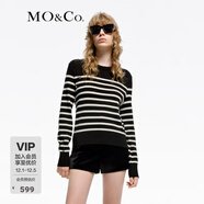 MO&Co.【新中式】針織衫綿羊毛斜襟金扣短款條紋中國風(fēng)摩安珂 黑白條色 S 160