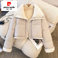 皮爾卡丹（pierre cardin）韓國chic冬季翻領(lǐng)仿羊羔毛棉服寬松加厚雙面穿長(cháng)袖抽繩短款面包服 經(jīng)典-灰色兩面穿 L 建議120-135斤