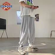 NEW OR MODE休閑褲子男款潮流ins寬松抽繩束腳褲潮牌帥氣百搭九分運動(dòng)衛子褲 麻灰色 M