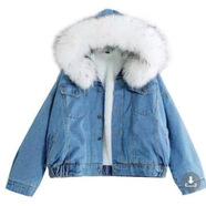 大毛領(lǐng)牛仔外套女短款2025冬季韓國新款百搭寬松加絨加厚棉衣棉服 DB33-033白 3XL