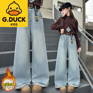 巴帝巴帝（Badibadi）嬰兒衣服女童加厚牛仔褲冬款加絨闊腿褲2025新款女中大童冬天休閑 圖片色加絨款 120