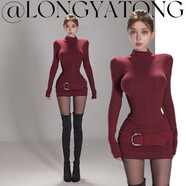 龍懟懟推薦【輕熟女長(cháng)袖】秋冬法式辣妹風(fēng)連衣裙收腰顯瘦氣質(zhì)包臀 灰色長(cháng)袖款 含腰帶（無(wú)胸墊無(wú)胯墊 M
