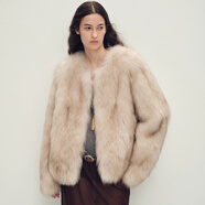 付智恩蘆葦花 芬蘭進(jìn)口狐貍毛典雅輕盈年輕感圓領(lǐng)皮草外套女 櫻粉色 L