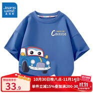 真維斯兒童純棉短袖t恤男童舒適透氣中大童夏季上衣女童半袖夏裝 牛仔藍 可愛賽車X_藍色小賽車 160