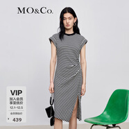 MO&Co.條紋不對稱(chēng)連衣裙飛袖立裁開(kāi)叉鏤空連衣裙女摩安珂 黑白條色-第1批 XS 155