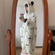 夢(mèng)舒紛睡袍女冬睡衣春秋季可愛(ài)學(xué)生中長(cháng)款加絨加厚宿舍家居服珊瑚絨卡通 熊貓連體服 S