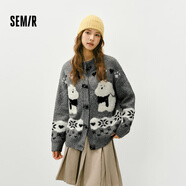 森馬（Semir）針織開(kāi)衫女冬半高領(lǐng)小狗提花牛角扣毛衫寬松2025上衣109725106003
