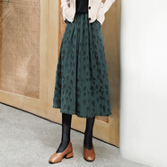 絲柏舍2025秋裝女復古中長(cháng)裙高腰寬松裙子綠色顯瘦洋氣半身裙