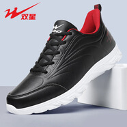 雙星（shuangxing）男鞋秋冬季皮面防水男士運動(dòng)休閑鞋軟底防滑減震百搭跑步鞋男 黑紅66039 39