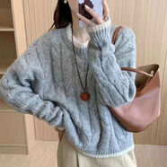 俞兆林（YUZHAOLIN）加厚撞色圓領(lǐng)毛衣女2026秋冬款慵懶風(fēng)寬松時(shí)尚針織衫百搭套頭上衣 灰色 M
