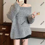 南瓜色一字肩針織衫毛衣女2025早秋新款大碼胖mm中長(cháng)款馬海毛上衣 灰色毛衣優(yōu)質(zhì)版美式復古/梨形穿搭/短上衣/開(kāi)衫毛衣外 M 100斤以?xún)惹锛?秋裝/早秋/秋冬/春秋/初秋/冬季/2025