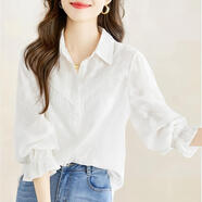 NY-RCE襯衫女長(cháng)袖春季新款刺繡花別致漂亮時(shí)尚上衣寬松法式襯衣 白色 M
