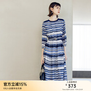 顏域七分袖條紋連衣裙女裝2024新款時尚簡約連身裙中長款圓領裙子 藍條 XXL/44