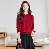 恰凡（QIAFAN）半高領(lǐng)蕾絲拼接打底衫女2025秋新款內搭長(cháng)袖針織衫上衣高級感毛衣 大紅 M