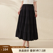 纖莉秀【云絮霧紗】松緊腰A字蓬蓬蛋糕裙半身裙大碼胖mm夏裝新款1502 黑色 L