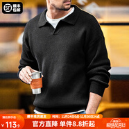 馬登工裝美式復古海鷗領(lǐng)polo衫寬松慵懶男士套頭毛衣秋冬坑條針織衫男 黑色 【v領(lǐng)毛衣男/高級感毛線(xiàn)衣/男士冬季打底衫】 M