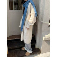 2025春新款女裝百搭純色針織開(kāi)衫中長(cháng)款慵懶風(fēng)秋冬毛衣外套 白色 均碼