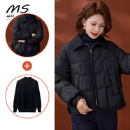 湄綏中年媽媽五十多歲洋氣羽絨棉服短款2025新款中老年女冬裝棉衣外套 黑色套裝（搭黑色毛衣） 2XL (138~155斤)