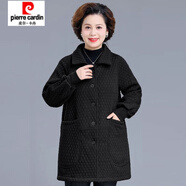 皮爾卡丹（pierre cardin）媽媽冬裝加絨外套冬季新款大碼中老年人女秋冬加厚風(fēng)衣中長(cháng)款 黑色（春秋款） XL 建議119-130斤