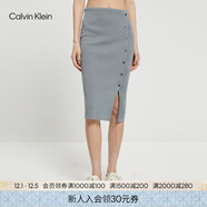 Calvin KleinJeans夏季女士氣質(zhì)休閑簡(jiǎn)約ck刺繡性感開(kāi)衩修身針織包臀裙半身裙 PN6-灰色 XS