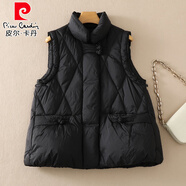 皮爾卡丹（pierre cardin）新中式盤(pán)扣羽絨馬甲女2025秋冬新款立領(lǐng)短款覆古a字顯瘦背心外套 PRKD-黑色 L (適合125-140斤)