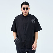 路林狼 L[選購幸運袋]半墨大號男士短袖t恤2025夏季短袖襯衫Polo衫破碼大 MDCX246966玄黑 5XL _(225斤-250斤)