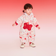 巴拉巴拉童裝嬰兒羽絨服連體衣寶寶2025新款冬裝加厚保暖哈衣爬服萌趣造型 福瑞吉祥白紅色 90 cm-充絨量90g起
