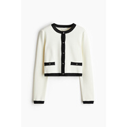 H&M小紅書(shū)爆款HM秋季女裝冬季時(shí)尚精致時(shí)尚休閑潮流細密小香風(fēng)針織開(kāi) 奶油色/黑色 155/76XXS 均碼