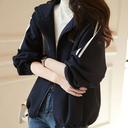 俞兆林（YUZHAOLIN）加絨加厚衛(wèi)衣外套女2025秋冬新款韓版寬松顯瘦休閑運(yùn)動(dòng)保暖外套女 黑色 M 80-105斤