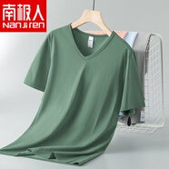 南極人（Nanjiren）短袖t恤男裝夏季V領(lǐng)純色上衣服涼感透氣半袖體恤衫 軍綠V領(lǐng)短袖 L 【建議105-120斤】