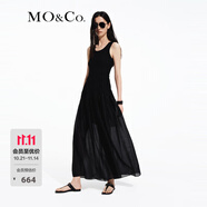 MO&Co.連衣裙夏拼接式背心吊帶斜裁打攬收腰長(zhǎng)裙黑色含天絲摩安珂 黑色 M 165