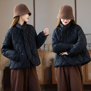 俞兆林（YUZHAOLIN）菱格棉服女士外套短款2025冬季新款民族風(fēng)立領(lǐng)加厚洋氣棉服外套女 黑色 L 115-130斤