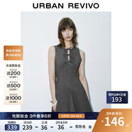 UR2025夏季新款女裝格雷系蝴蝶結(jié)系帶無袖連衣裙UWG750085 深灰花灰 M